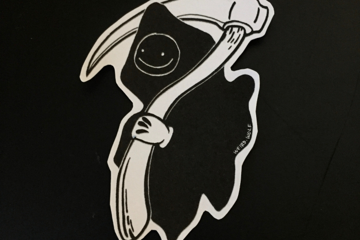 Grim Reaper with Smiley Face Sticker